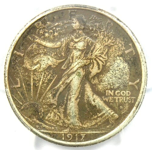 1917年-S ウォーキング リバティ ハーフドル 50C コイン表面ミントマーク-PCGS AUディテール-|WORLD RESOURCE【QUEEN店】