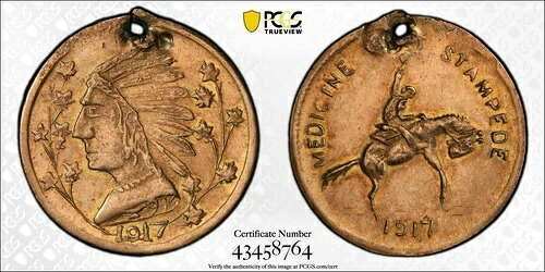 1917 年 $1 BC メディシン ハット スタンピード / カリフォルニア ゴールド ゴールド / グリーン - 773 PCGS POP 1!|WORLD RESOURCE【QUEEN店】