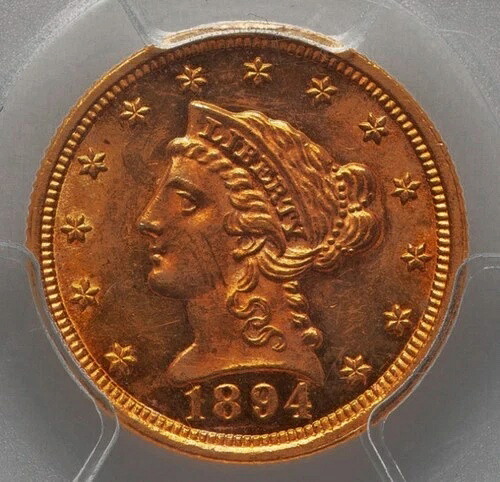 1894年 MS62 PCGS 4,000枚発行！美しい光沢仕上げ、キーデート付き、2.50ドルのクォーターイーグル、希少｜WORLD RESOURCE【QUEEN店】