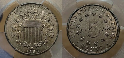 1883/2 FS-302 シールド ニッケル 5c PCGS AU 58 希少なオーバーデート バリエーション!!|WORLD RESOURCE【QUEEN店】