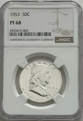 1953年 プルーフ フランクリン ハーフダラー 50セント、NGC PF 68｜WORLD RESOURCE【QUEEN店】