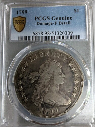1799年 1ドル ドレープ バスト シルバー ドル PCGS 正規品 - 細部まで綺麗 - ダメージあり｜WORLD RESOURCE【QUEEN店】