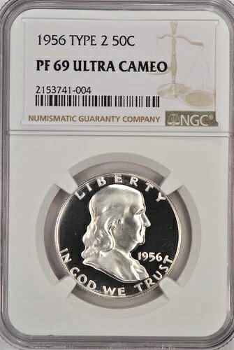 1956年 フランクリン ハーフダラー プルーフ NGC PF 69 ウルトラカメオ PR69DCAM フロスティコイン 50セント｜WORLD RESOURCE【QUEEN店】