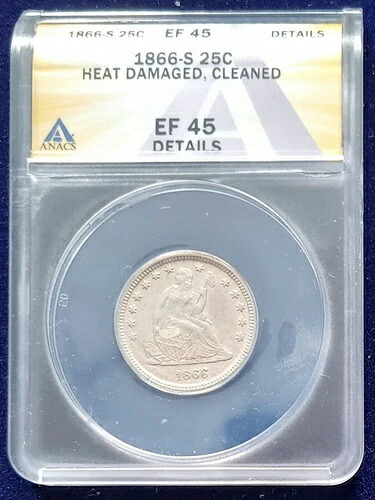 1866年 S 着席自由の女神像 25セント ANACS EF 45 詳細 非常に希少 #50179｜WORLD RESOURCE【QUEEN店】 309,870円