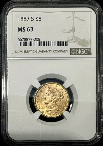 1887年 S リバティヘッド 5ドル金貨 NGC MS 63|WORLD RESOURCE【QUEEN店】