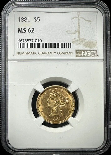 1881年 リバティヘッド 5ドル ハーフイーグル金貨 NGC MS 62|WORLD RESOURCE【QUEEN店】
