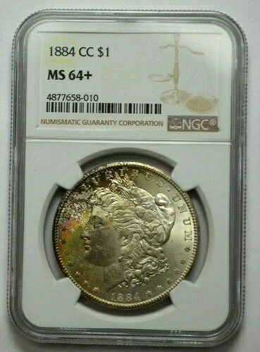 1884-CC NGC MS64+ モルガン銀貨 モンスターレインボー ナチュラルトーニング GEM BU+|WORLD RESOURCE【QUEEN店】