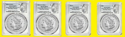 2021年 モーガン CC、S、P、O 4コインセット PCGS MS 70発行初回ボックス CoA-｜WORLD RESOURCE【QUEEN店】
