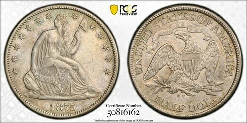 1875年 CCハーフドル自由の女神座像 PCGS XF-45-