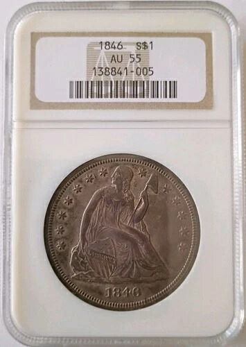 1846年 自由の女神座像 シルバードル AU-55 NGC-