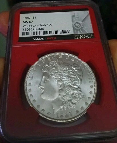 1887年 1ドル モルガン・ダラー MS 67。ボールトボックス シリーズ X、レッドコア NGC