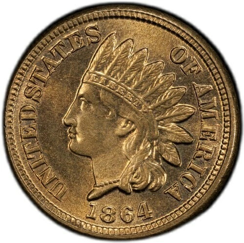 インディアンヘッドセント 1864年 銅ニッケル PCGS MS-65! キー日付! スーパーナイスジェム!-