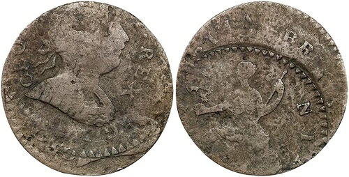 1771年製マシンズミルズ製ハーフペニー・トリプルストラック、元シド・マーティン社製、PCGS認定、希少