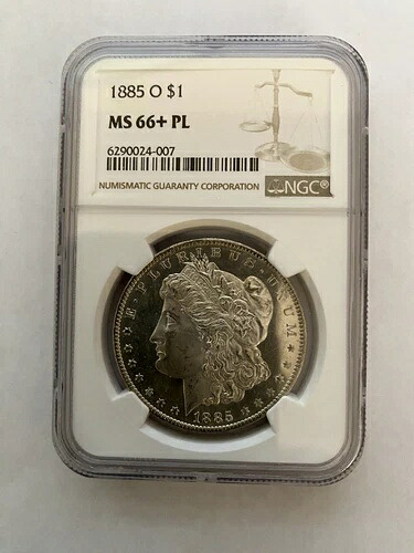 1885 ニューオーリンズ造幣局 モーガン シルバー ドル / NGC 66+ PL。2 枚中 1 枚のみ 3 枚高い。