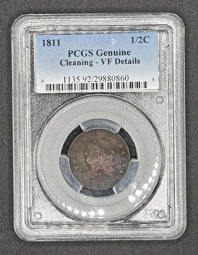 1811年 クラシックヘッドハーフセント | PCGS正規品、非常に良好な状態、クリーニング済み