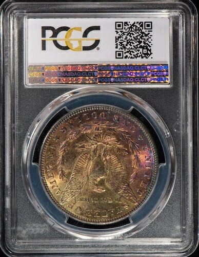 1887-P モルガン銀貨 MS63 サンセットトーニング ディープブルーからマゼンタ、そしてゴールド