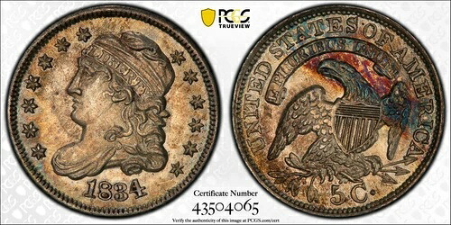 1834 年 PCGS グレード MS64 キャップド バスト ハーフ ダイム - H10C レインボー トーニング シャープ!｜WORLD RESOURCE【QUEEN店】