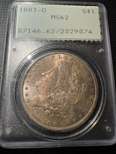 1883年 O モルガン銀貨 PCGS ラトラー MS-62 裏面両面トナー 美しい