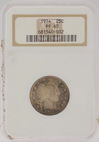 プルーフ 1914年 P NGC認定 PR 65 シルバー理髪店 U.S. クォーター 25C トーンコイン-｜WORLD RESOURCE【QUEEN店】