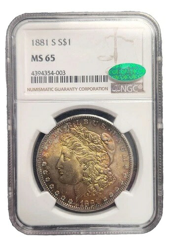 1881-S レインボートーン モルガン シルバードル ~ NGC CAC MS65 ~ ゴージャスな宝石 OBV トナー｜WORLD RESOURCE【QUEEN店】