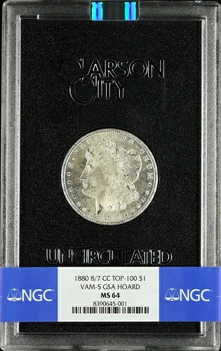 1880年 8/7 CC TOP-100 $1 VAM-5 GSA ホード NGC 認定 MS64 箱と鑑定書付き-