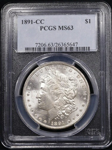 PCGS 1891-CC モルガン・ダラー MS63 #7206.63/26365647