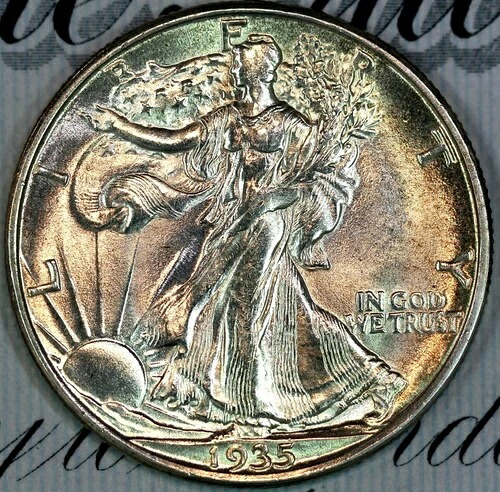 1935-D 新品+宝石付き ウォーキング・リバティ ハーフダラー DC281 マシューズ・ホードより