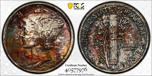 1919年 P PCGS MS66FB フルバンド マーキュリーダイム-