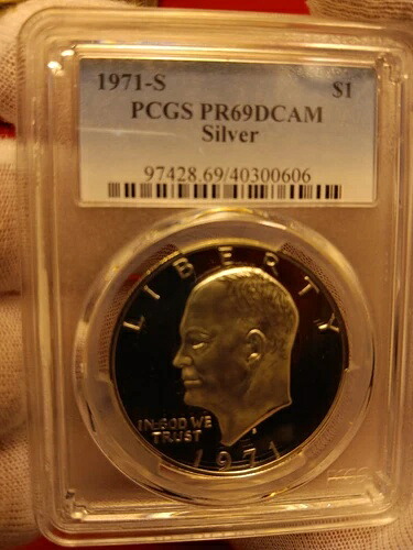 1971-S PCGS PR 69 D-Cam アイゼンハワー銀貨、Pr69 ディープカメオ $1｜WORLD RESOURCE【QUEEN店】