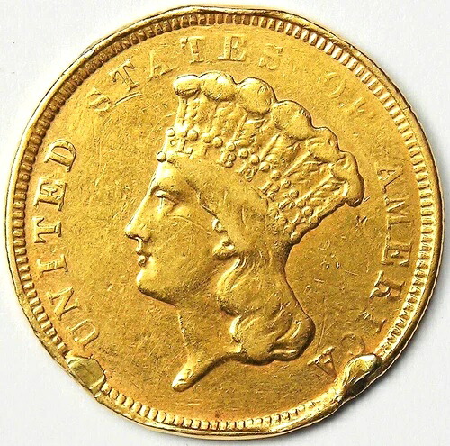 1854年-O 3 ドルインドゴールドニューオーリンズコイン $3-XF ディテール-レア日付 !-｜WORLD RESOURCE【QUEEN店】