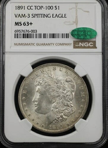 1891-CC モーガン・ダラー $1 NGC MS63+ *CAC* VAM-3 スピッティング・イーグル・バラエティ (76003) 322,740円