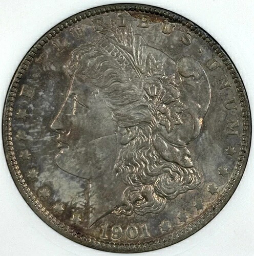 1901-P 1ドルモルガン・ダラー ANACS AU58 美しい紫と金色の色合いのベター・デイト