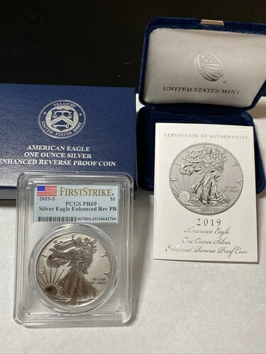 2019 S エンハンスド リバース プルーフ シルバー イーグル「レア」。ボックス/COA。PCGS69 ファースト ストリート。|WORLD RESOURCE【QUEEN店】