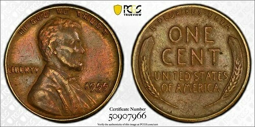 1955年 ダブルダイ 表面 DDO ダイ#1 リンカーン ウィート カッパー セント 1C PCGS AU 詳細|WORLD RESOURCE【QUEEN店】