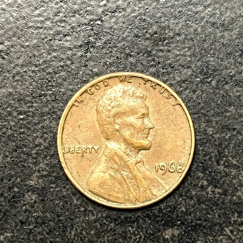 1968年米国リンカーン記念館1ペニー、ミントマークなし、上部縁にエラー、縁にLの刻印あり