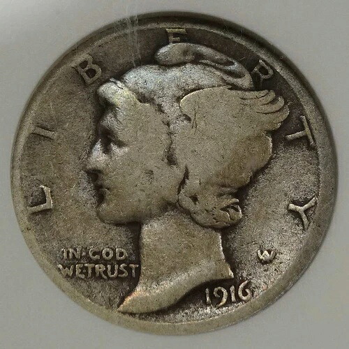 1916年-D マーキュリーダイム キー日付 良好 + 古い ANACS ソープボックス グレード用 PQ コイン-｜WORLD RESOURCE【QUEEN店】