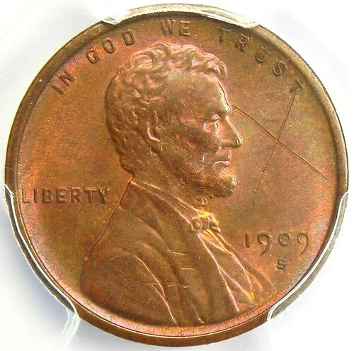 1909-S VDB リンカーン・ウィート・セント 1セント ペニーコイン - PCGS 未流通詳細 (UNC MS)