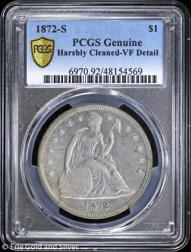1872年-S $1 自由の女神座像 シルバードル PCGS 純正 VF ディテール-