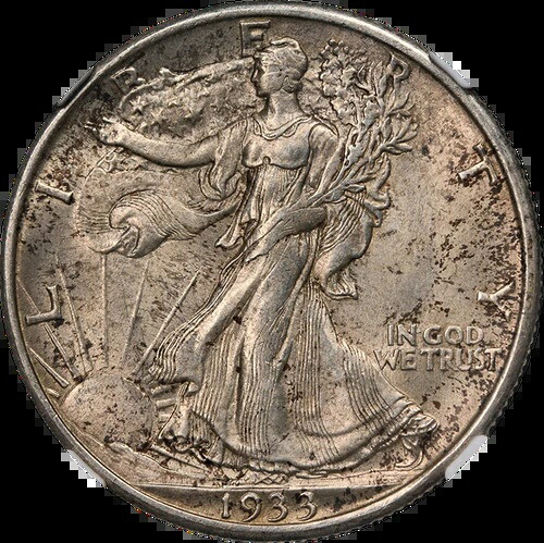 1933-S ウォーキング・リバティ・ハーフ NGC MS64 素晴らしい外観 素晴らしいストライク