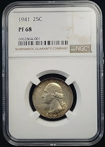 1941年 プルーフ ワシントン クォーター 25セント NGC PF68 | ゴージャスなオールドプルーフ | PR68 画像を見る