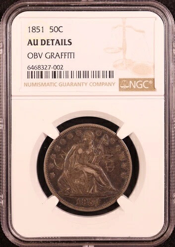 1851-P シーテッド・リバティ・ハーフドル - NGC AU 詳細 - 希少！希少！