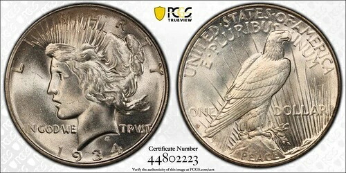 1934年 D PCGS MS65-シルバーピースドル - $1 USコイン #54833A-
