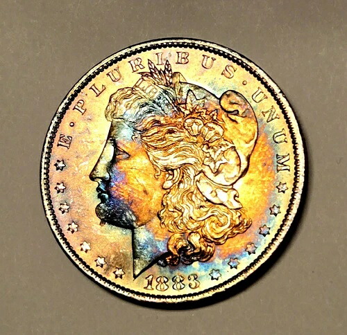 1883年 O モルガン・ダラー 本物のレインボートーン 貯蓄/ローン保有者 本物の宝石グレード