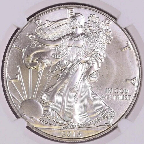 2016 シルバー アメリカンイーグル ミントエラークラッシュダイス NGC MS69 表面および逆-