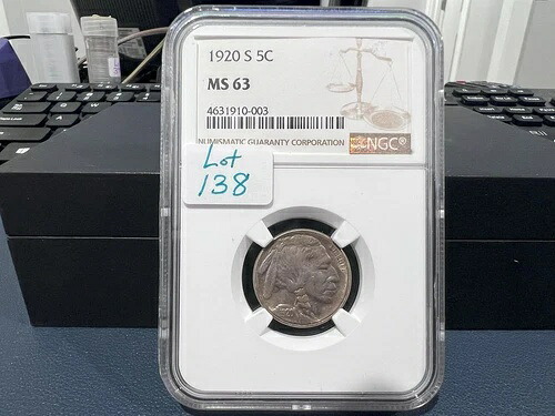 1920-S 5セント バッファローニッケル NGC MS63 (AABE) 希少