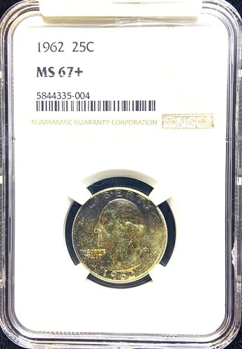1962年ワシントンクォーター NGC MS 67+ プルーフ＆トーニング