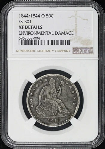 1844/1844-O ダブルデイト 自由の女神座像ハーフドル FS-301 NGC XF ディテールダメージ-