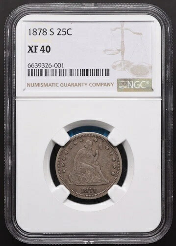 1878年-S 25セント自由の女神座像クォーター-NGC XF40-