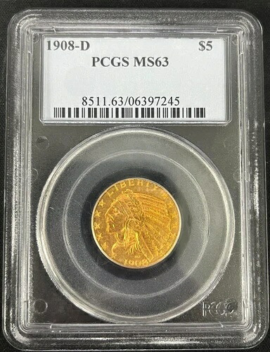 Pcgs MS 63 1908 D $5.00 ゴールド インディアンヘッド｜WORLD RESOURCE【QUEEN店】