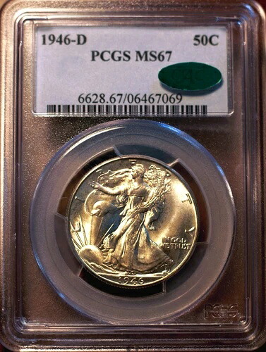 1946-D 50セント ウォーキング リバティ ハーフ ドル PCGS MS67 **CAC**